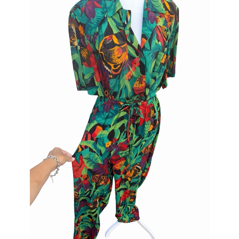 Vintage 90s Carol Little 3 Piece Tropical Rayon Set Top Skirt Pants USA Size 10 - Picture 8 of 16